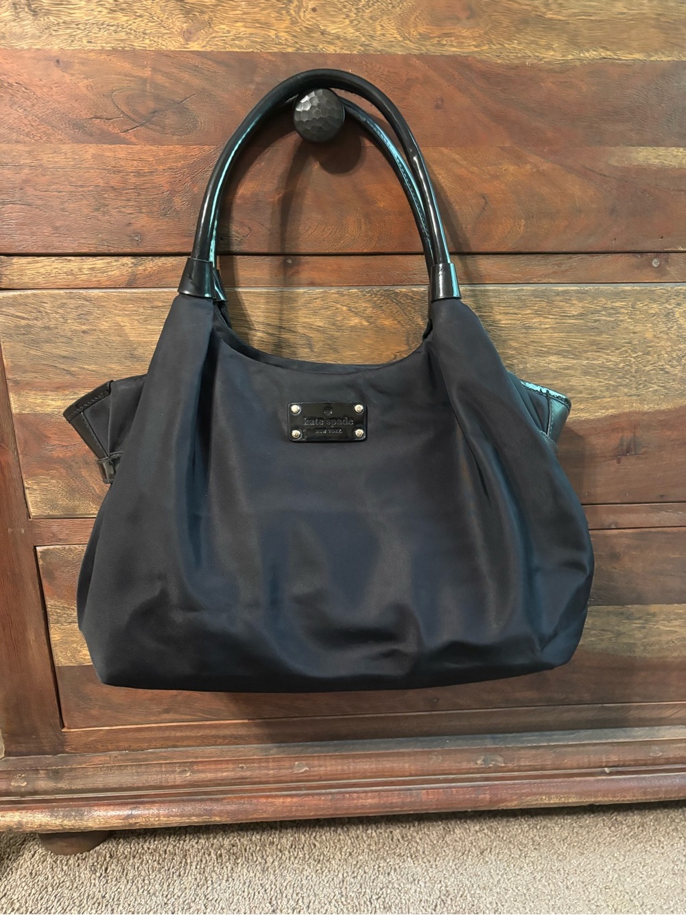 kate spade Black Nylon Shoulder Bag with Patent Handles